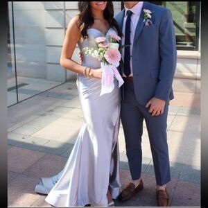 Sherri Hill Metallic Silver Prom Dress